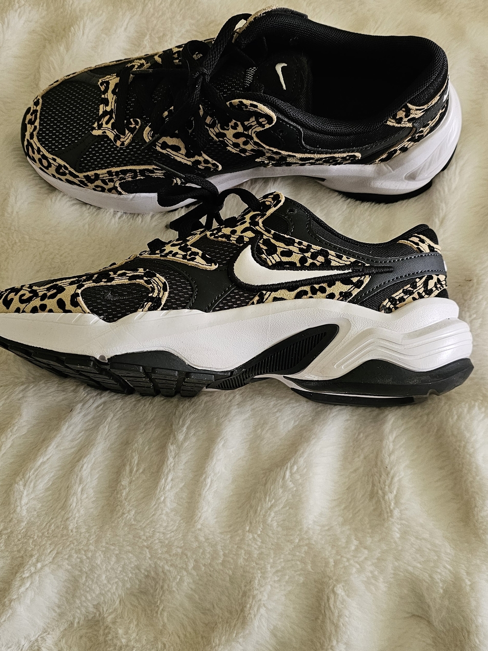 Nike Women's Leopard-Accent Black, Tan & White Running Shoes